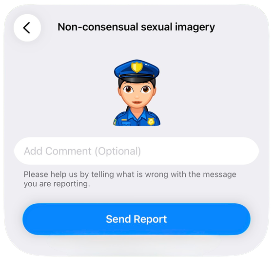 Финальный экран жалобы в Telegram с полем для комментария и кнопкой «Отправить жалобу»